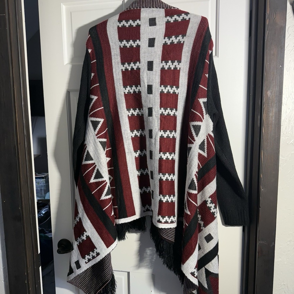 WMS 3XL Southwest Vibe Fringe Shawl Cardigan Long Sleeve Cozy - Picture 2 of 15